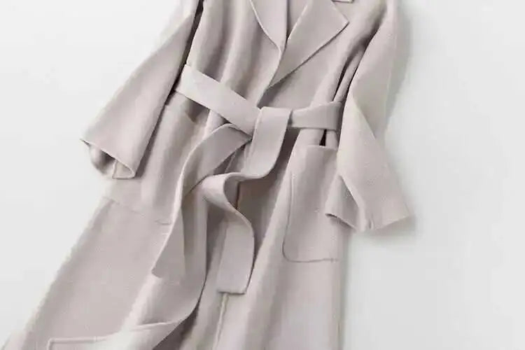 LANMREM 2025 High-End Water Ripple Double-Sided Wool Coat | Long Robe-Style