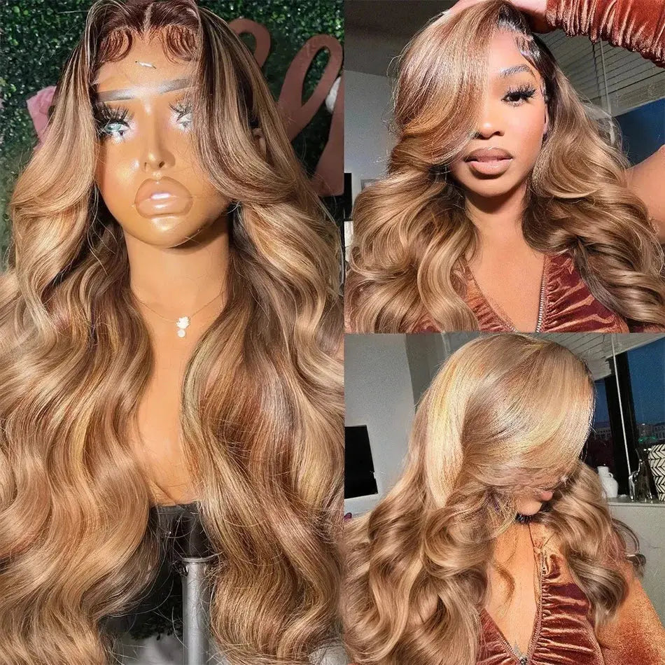 100% Human Hair Highlight Ombre 13x6 HD Lace Frontal Wigs Body Wave 13x4 Lace Front Wig 30 40 Inch Water Loose Brown Brazilian JNi3 shop