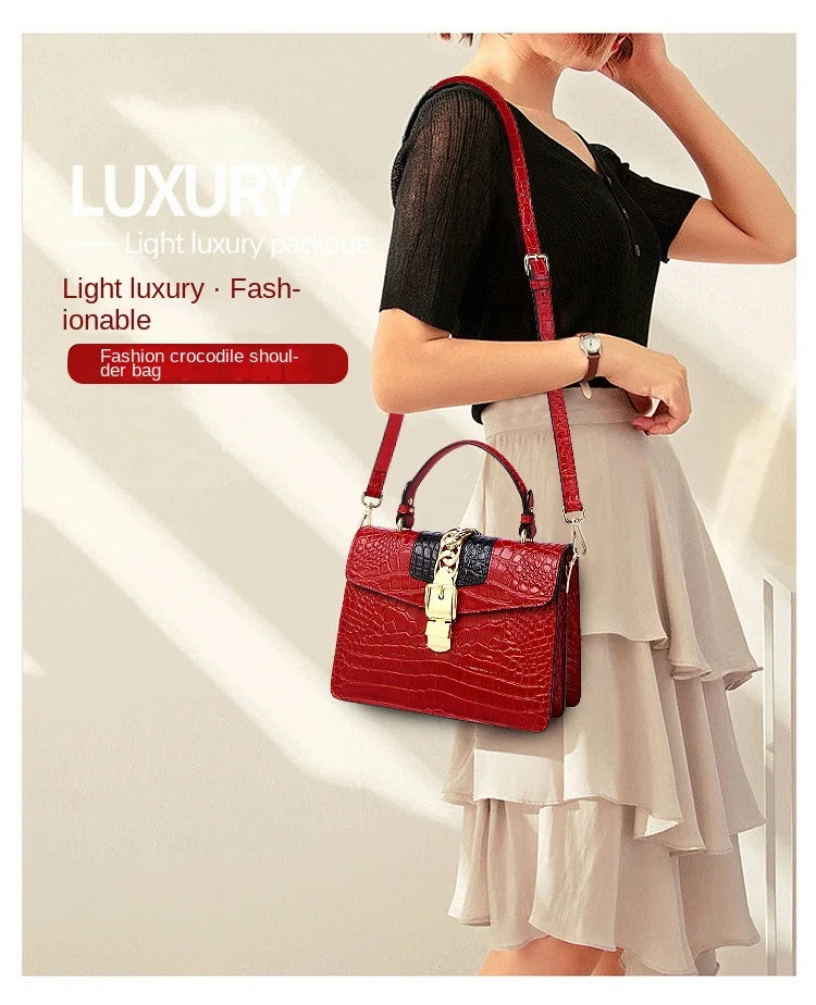 Genuine Leather Shoulder Crossbody Bag Crocodile Small Hard Square Portable Messenger Bags