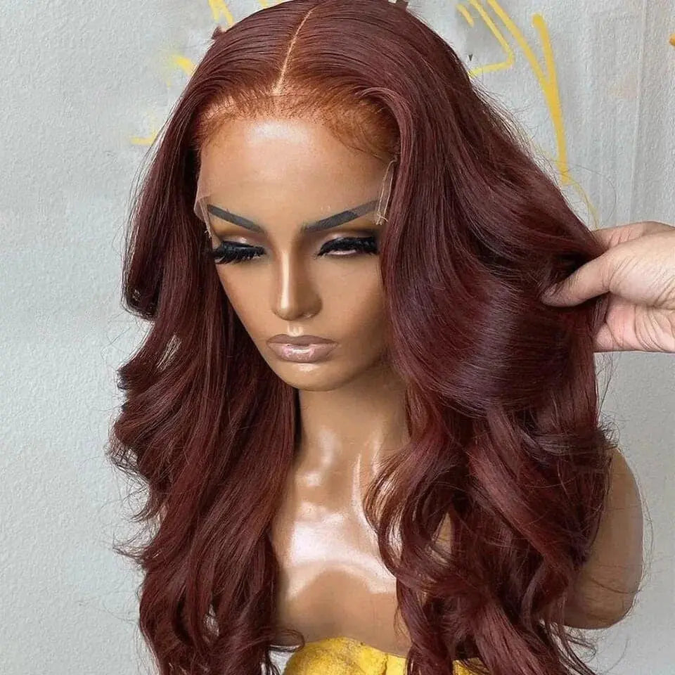 13x6 Reddish Brown Women's Wigs Synthetic Lace Front Wig Red Body Wave Lace Frontal Wig Glueless Pre Plucked With Baby Hair Wig JNi3 shop