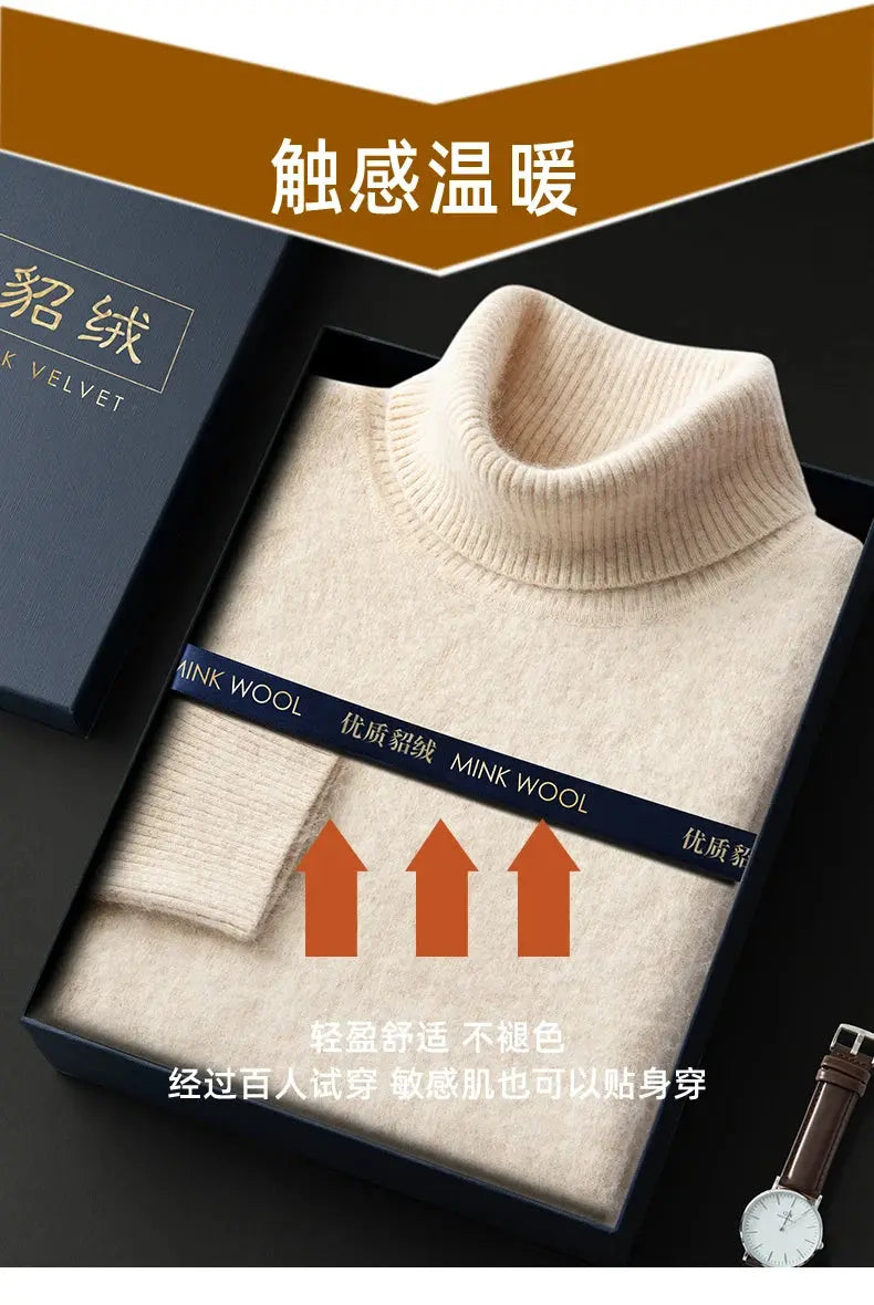 100% Male Mink Cashmere Sweater Solid Color Turtleneck Thick Autumn And Winter Loose Large Size Turtleneck Wool Bottoming Shirt JNi3 shop