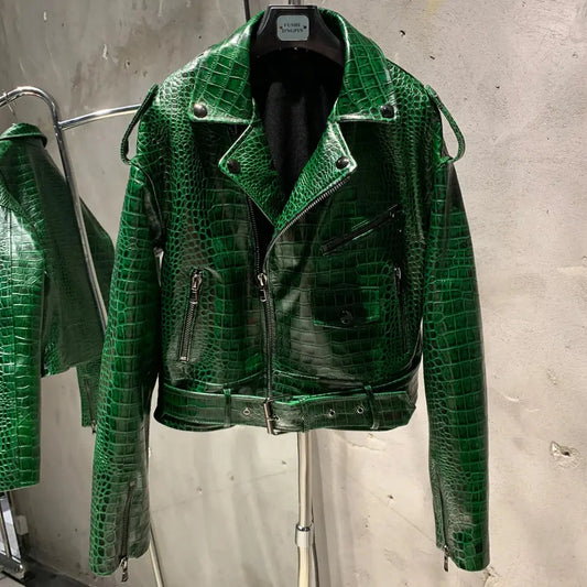 Crocdile Leather Bomber Ladies Real Sheepskin Coat Genuine Sheep Leather Biker Jacket 20325 JNi3 shop