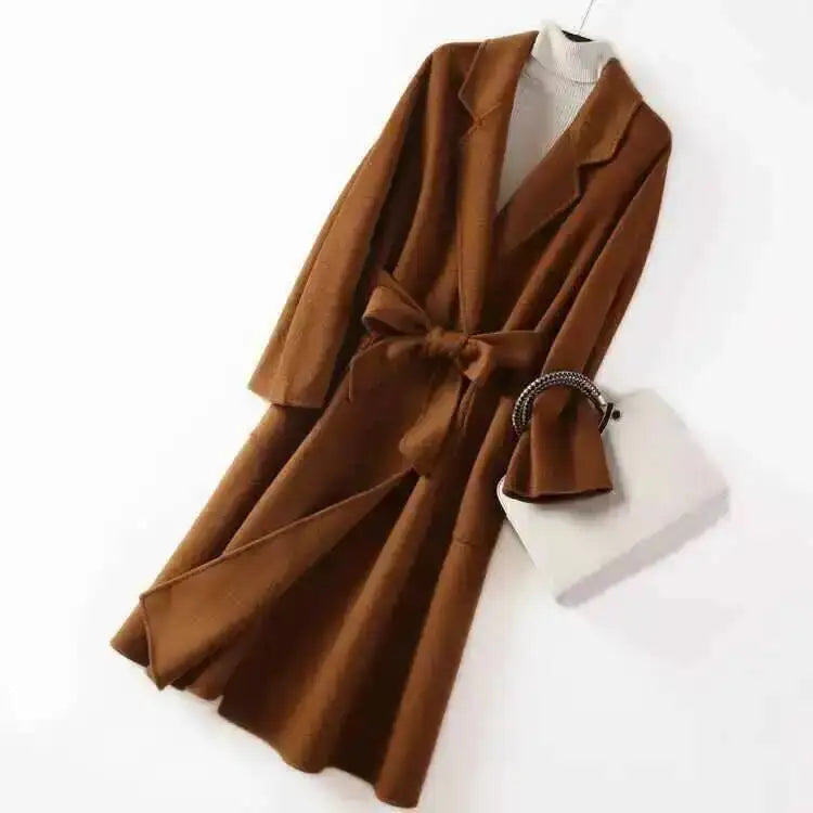 LANMREM 2025 High-End Water Ripple Double-Sided Wool Coat | Long Robe-Style