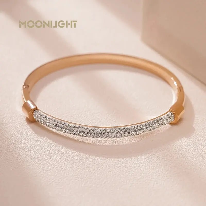 MOONLIGHT Fashion Cubic Zirconia Cuff Bangles for Women Trendy Titanium Steel Circular Classic Bracelet Female Jewelry Gift JNi3 shop