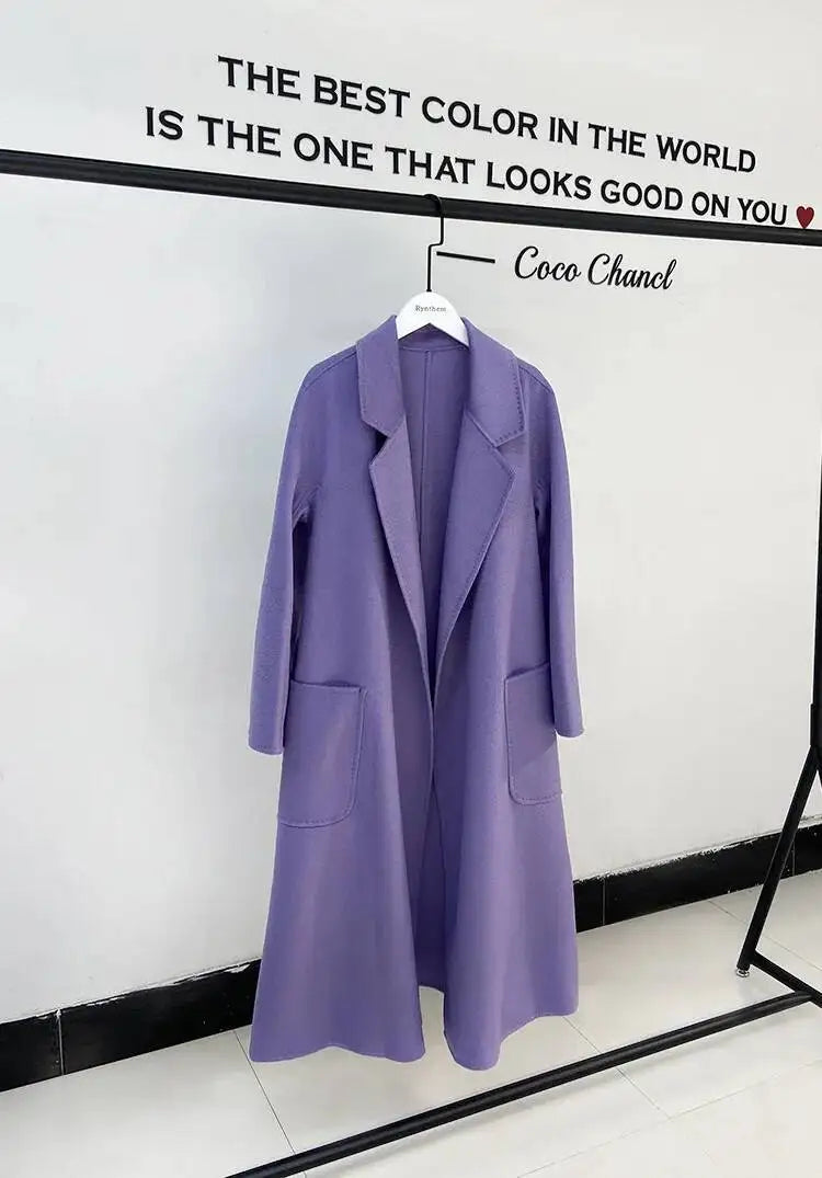 LANMREM 2025 High-End Water Ripple Double-Sided Wool Coat | Long Robe-Style