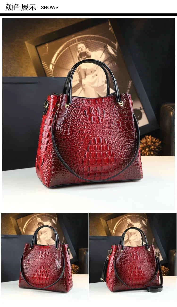 Luyo Luxury Glossy Crocodile Pattern Bucket Bag – Women’s Structured Shoulder Tote & Crossbody