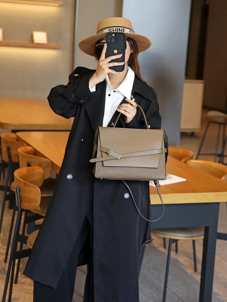 quality leather tote bags women square handbags luxury designer commuter shoulder crossbody bag large capacity