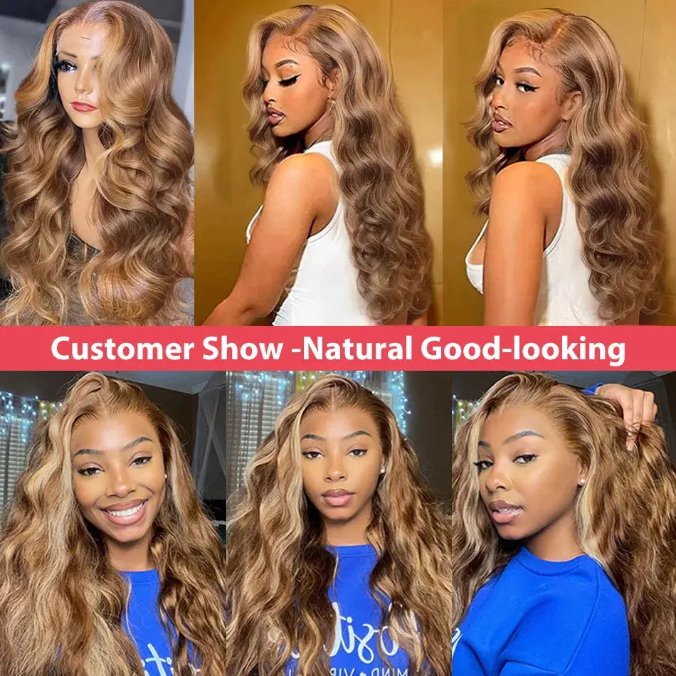 100% Human Hair Highlight Ombre 13x6 HD Lace Frontal Wigs Body Wave 13x4 Lace Front Wig 30 40 Inch Water Loose Brown Brazilian JNi3 shop