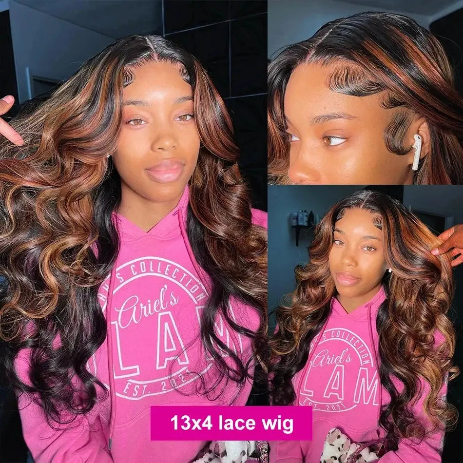 Upgraded 1B/30 Balayage Body Wave 13x4 Highlight Lace Front Human Hair Wig Vietnamese Omber Brown Colored Wig Human Hair JNi3 shop