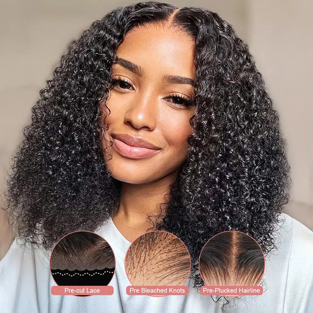 13x6 Short Curly Bob Deep Water Wave Lace Frontal Wigs 7x5 Glueless Wig 100% Human Hair Wig 250% Density 12 14 Inch For Women JNi3 shop
