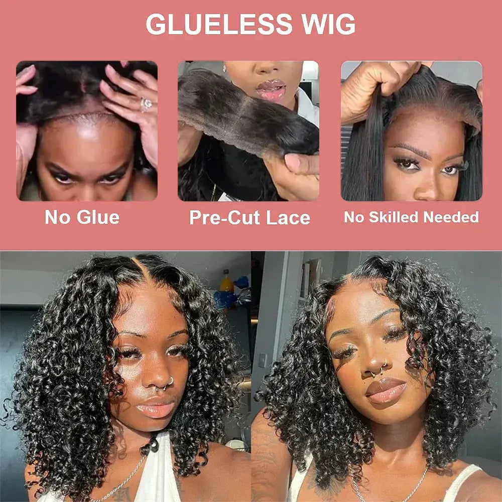 13x6 Short Curly Bob Deep Water Wave Lace Frontal Wigs 7x5 Glueless Wig 100% Human Hair Wig 250% Density 12 14 Inch For Women JNi3 shop