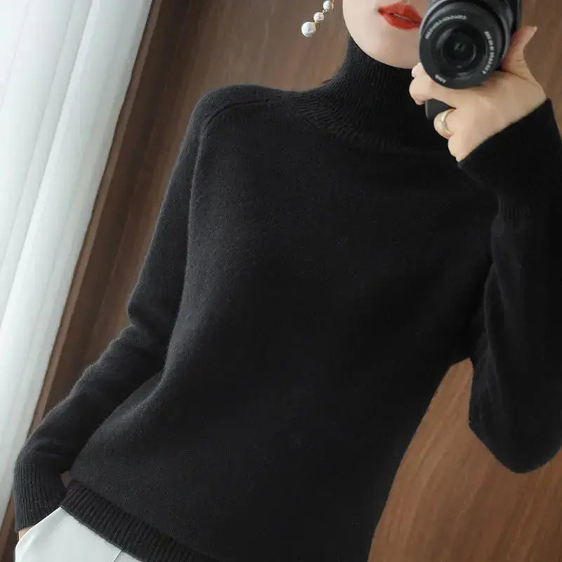 Turtleneck Pullover Fall/winter Cashmere Sweater Women Pure Color Casual Long-sleeved Loose Pullover Bottoming Women's JNi3 shop
