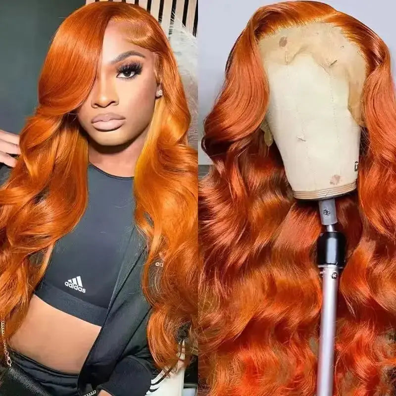 Ginger Orange  Honey Blonde Color Body Wave Synthetic 13X4 HD Lace Frontal Wig For Women Prepucked With Baby Hair Glueless Wigs JNi3 shop
