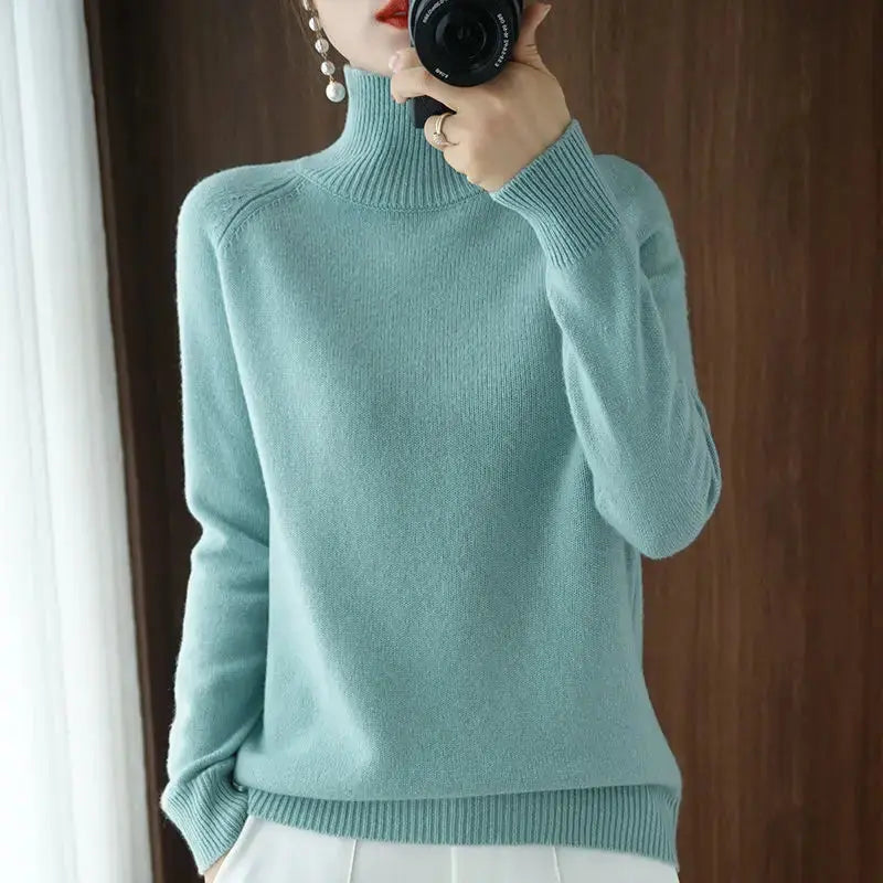 Turtleneck Pullover Fall/winter Cashmere Sweater Women Pure Color Casual Long-sleeved Loose Pullover Bottoming Women's JNi3 shop