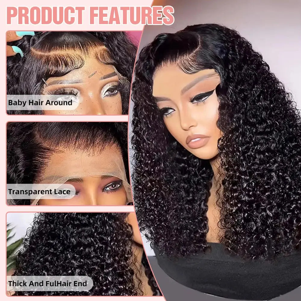 13x6 Short Curly Bob Deep Water Wave Lace Frontal Wigs 7x5 Glueless Wig 100% Human Hair Wig 250% Density 12 14 Inch For Women JNi3 shop