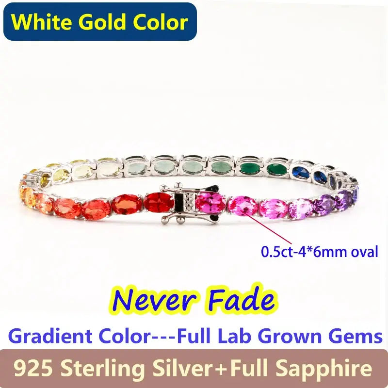 Luxury Oval Lab Grown Gemstones Bracelet For Women S925 Silver Jewelry Ruby Sapphire Emerald Jewelry Women's Rainbow Bracelets JNi3 shop