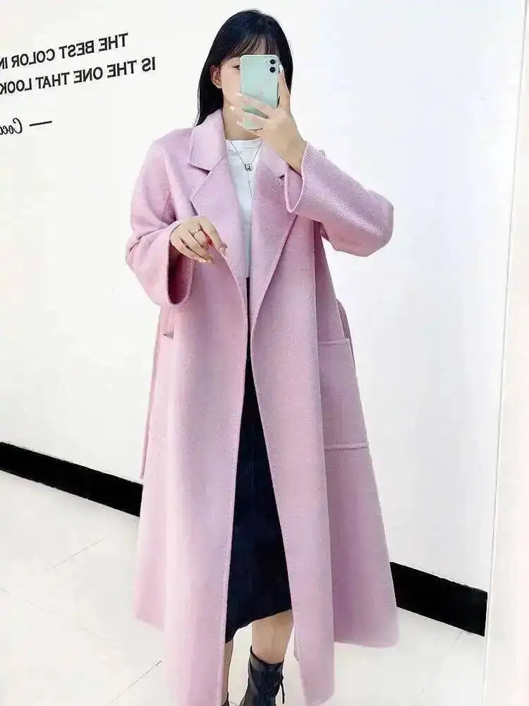 LANMREM 2025 High-End Water Ripple Double-Sided Wool Coat | Long Robe-Style