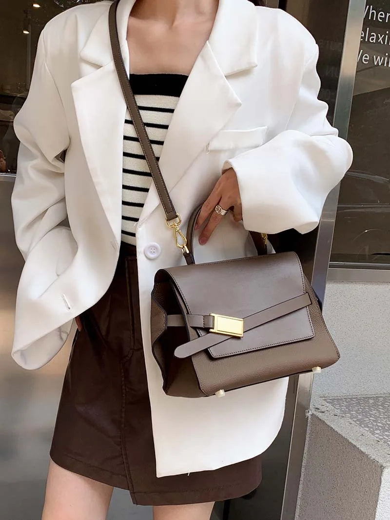 quality leather tote bags women square handbags luxury designer commuter shoulder crossbody bag large capacity