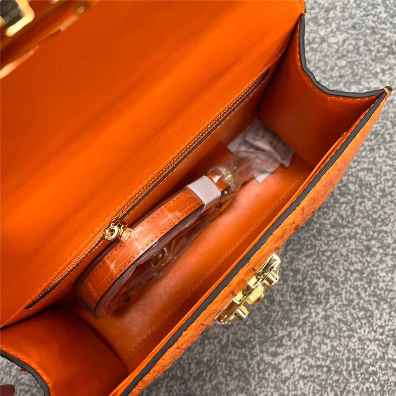 Genuine Alligator Skin Key Lock Closure Lady Small Green Handbag Authentic Crocodile Leather Women Flap Purse Cross Shoulder Bag