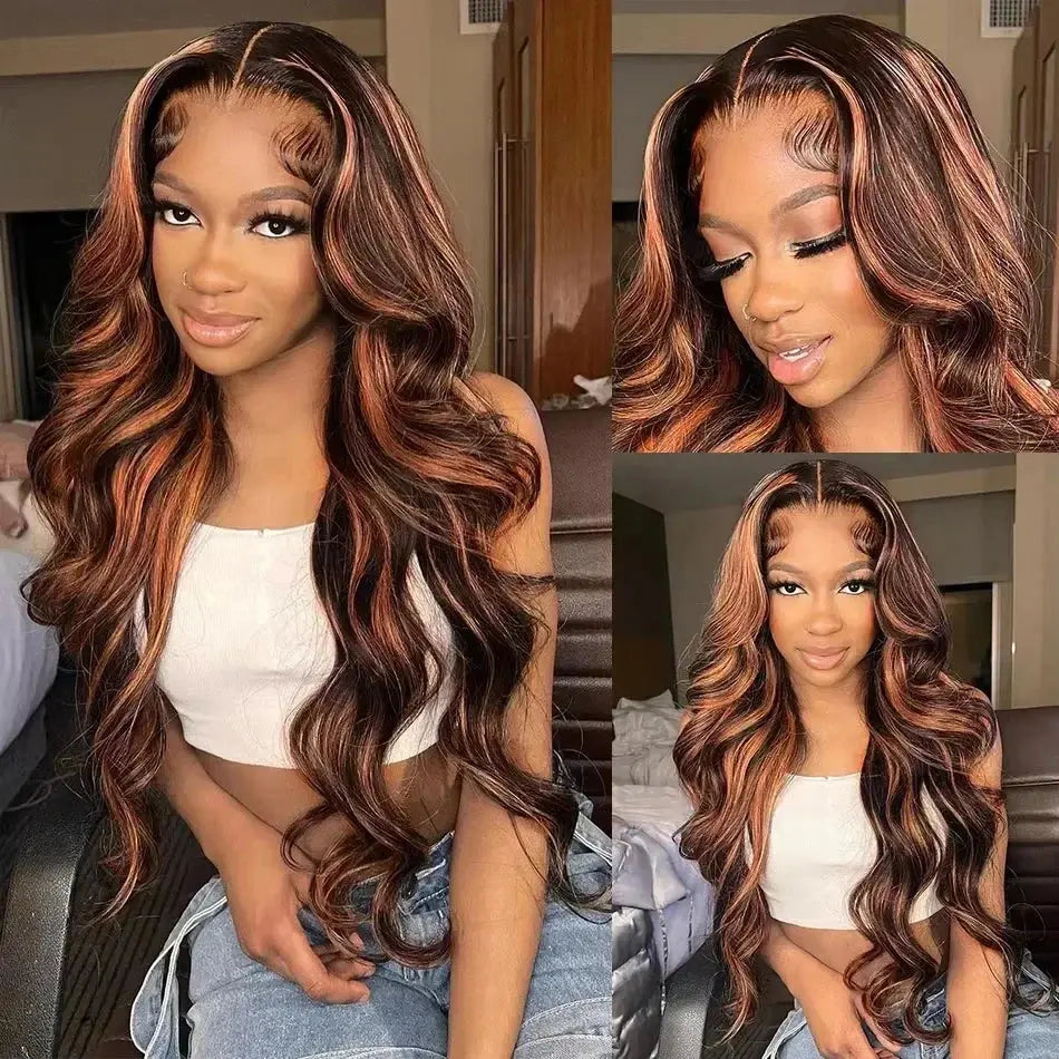 Upgraded 1B/30 Balayage Body Wave 13x4 Highlight Lace Front Human Hair Wig Vietnamese Omber Brown Colored Wig Human Hair JNi3 shop