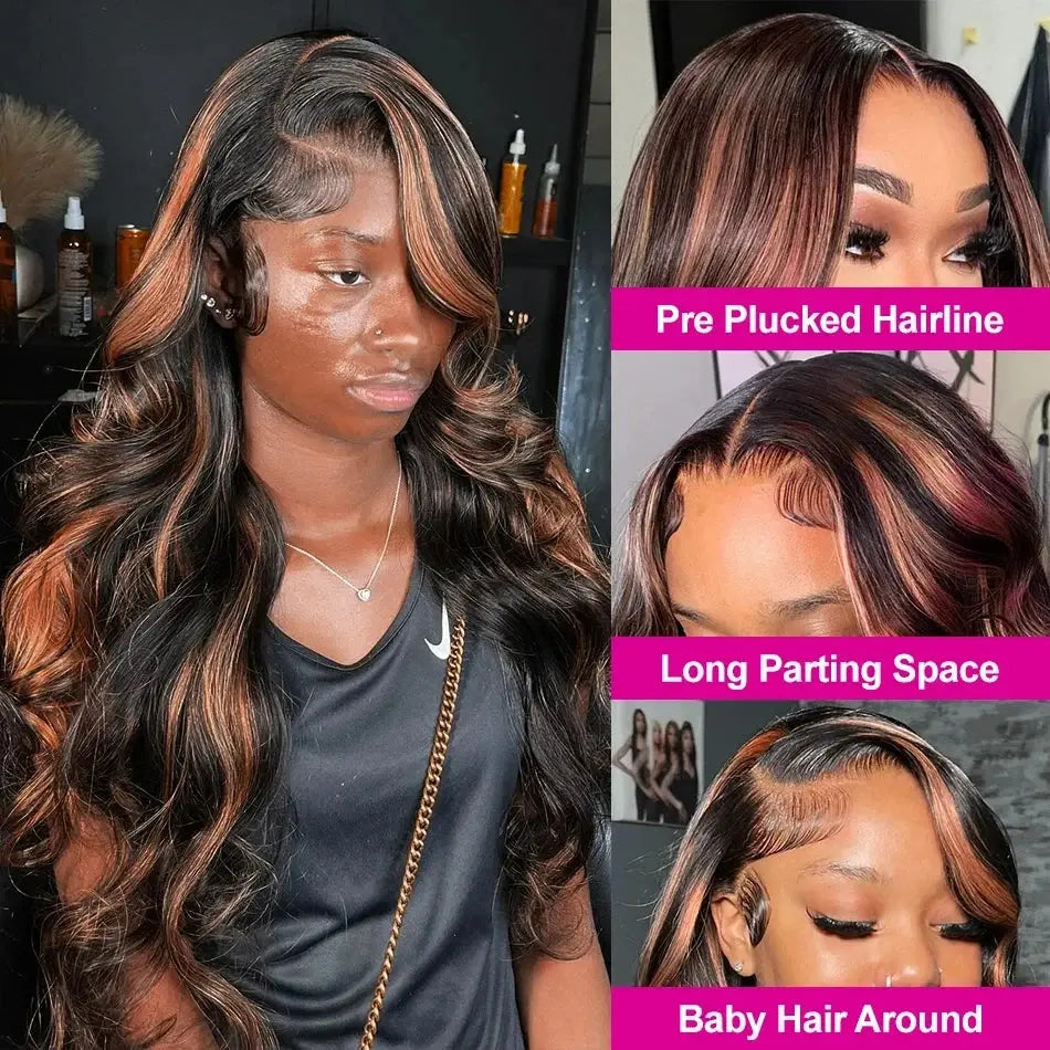 Upgraded 1B/30 Balayage Body Wave 13x4 Highlight Lace Front Human Hair Wig Vietnamese Omber Brown Colored Wig Human Hair JNi3 shop