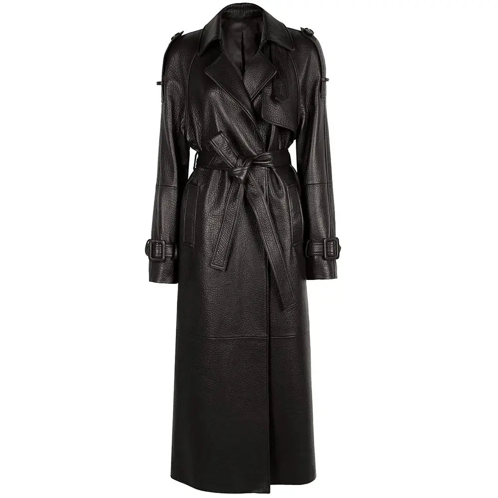 Women's Real Leather Trench Coat Long High Quality Windbreak Oversized JNi3 shop