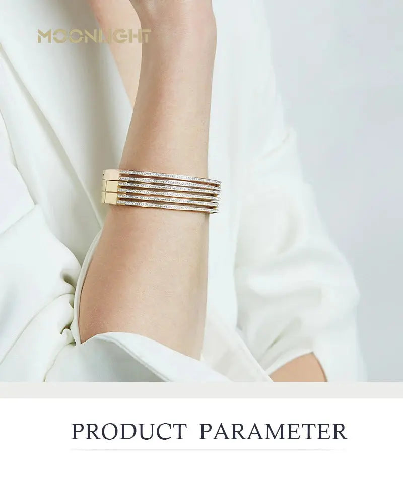 MOONLIGHT Fashion Cubic Zirconia Cuff Bangles for Women Trendy Titanium Steel Circular Classic Bracelet Female Jewelry Gift JNi3 shop