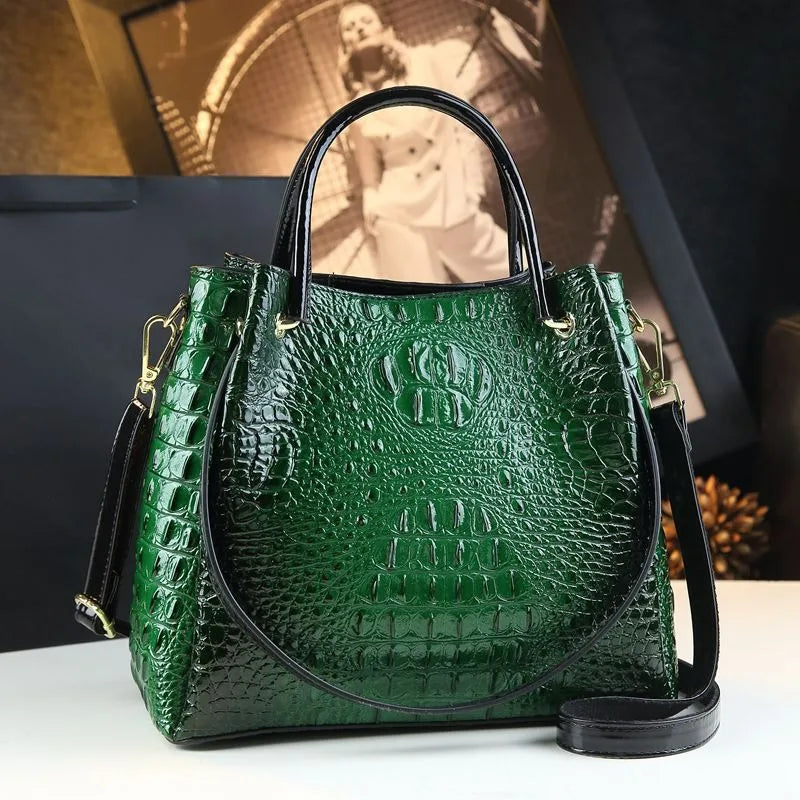 Luyo Luxury Glossy Crocodile Pattern Bucket Bag – Women’s Structured Shoulder Tote & Crossbody