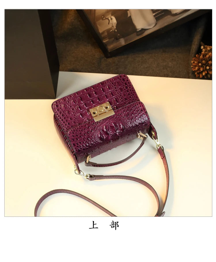 Luxury Designer Genuine Cowhide Leather Brand New High Quality Alligator pattern Shoulder Crossbody Bag Women's Handbag Square