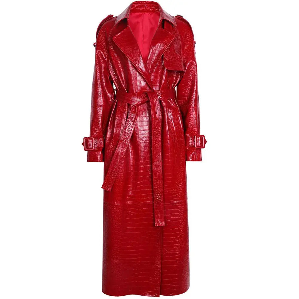 Women's Real Leather Trench Coat Long High Quality Windbreak Oversized JNi3 shop