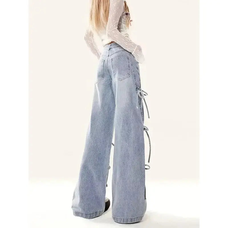 MEXZT Y2K 2000S Jeans Women Vintage Streetwear Bow Bandage Wide Leg Denim Pants Harajuku Korean Baggy Casual Straight Trousers JNi3 shop