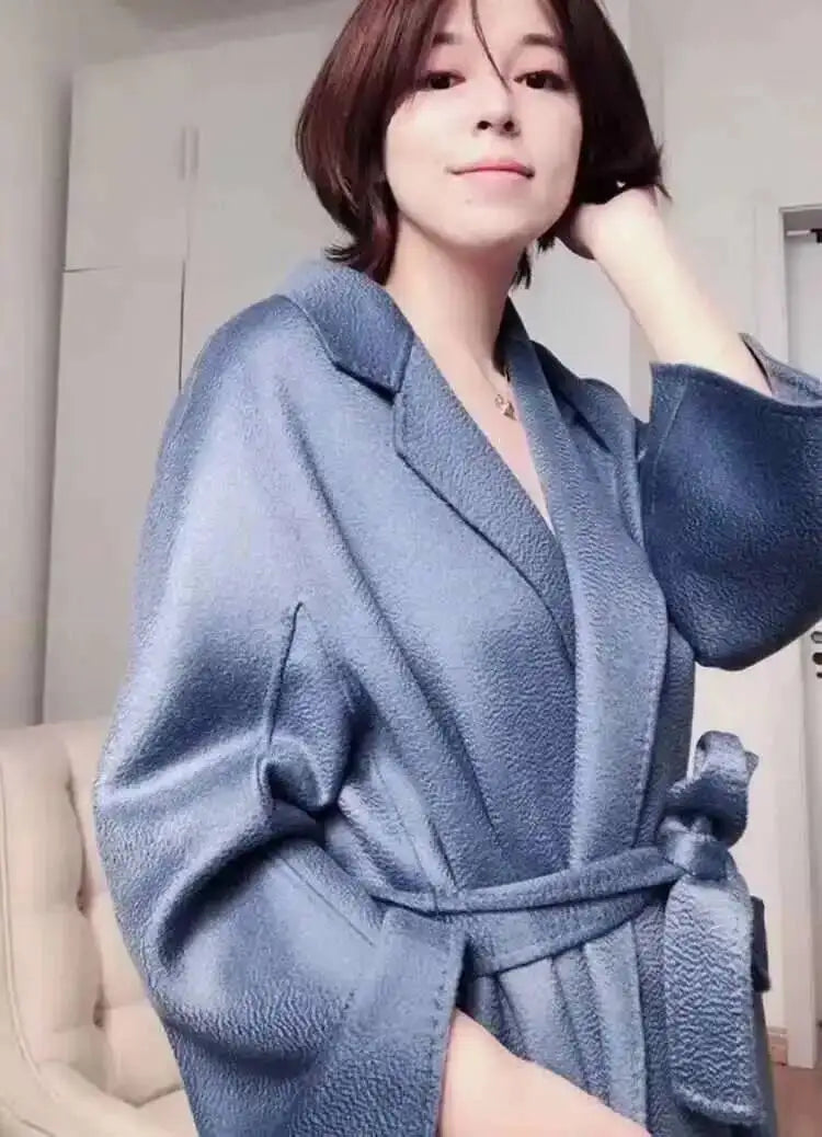 LANMREM 2025 High-End Water Ripple Double-Sided Wool Coat | Long Robe-Style
