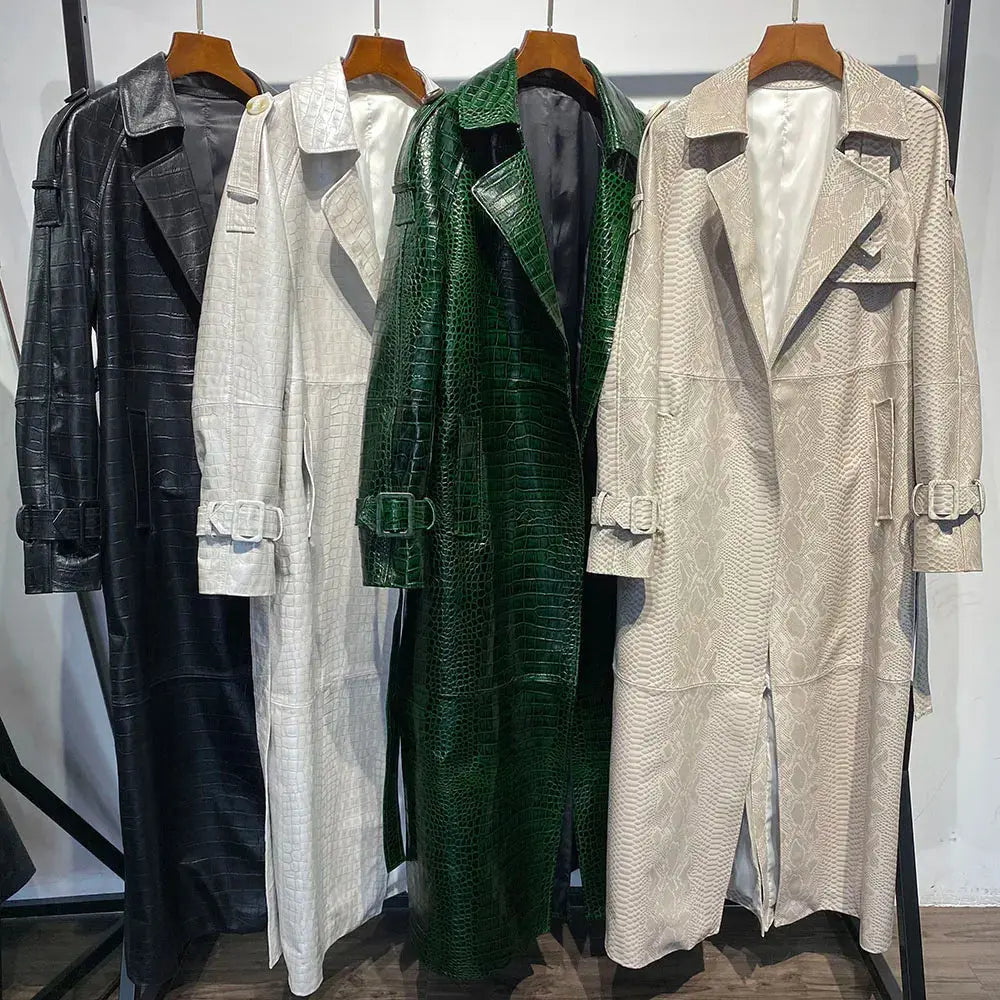 Women's Real Leather Trench Coat Long High Quality Windbreak Oversized JNi3 shop