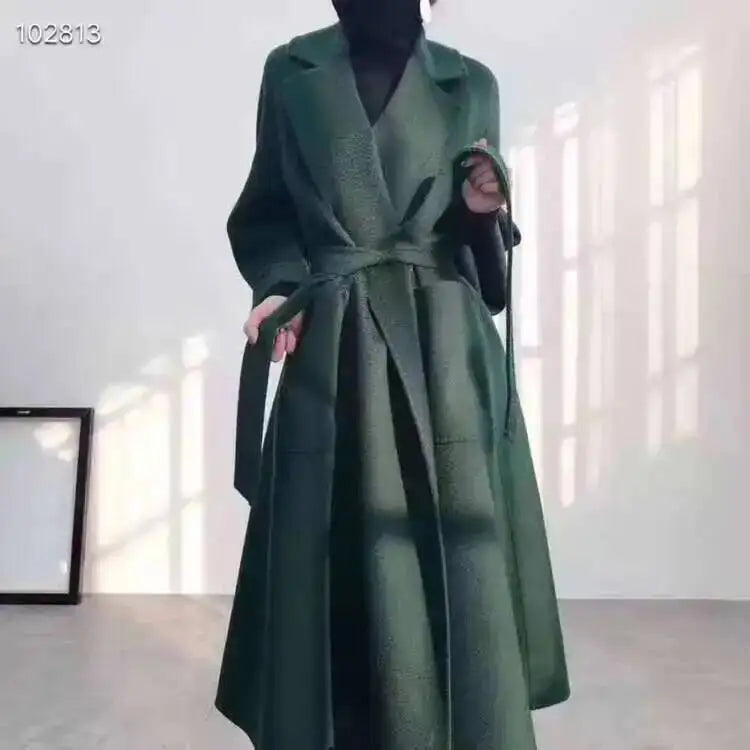 LANMREM 2025 High-End Water Ripple Double-Sided Wool Coat | Long Robe-Style