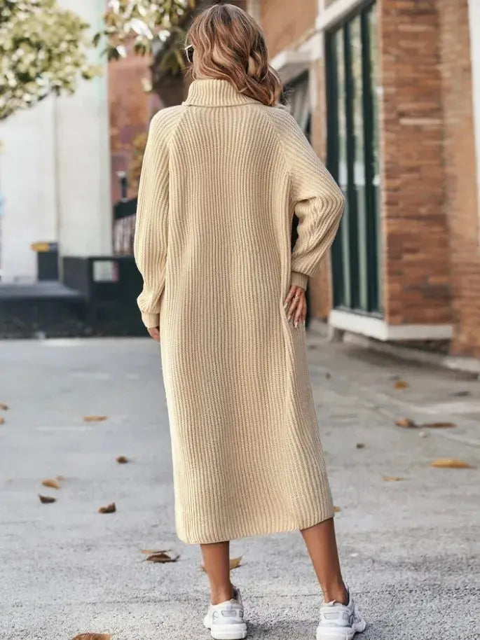 Winter New Women's Fashion Temperament Elegant Slim Fit Coat Long Woolen Dress Loose Casual High Neck Knitted Dress JNi3 shop