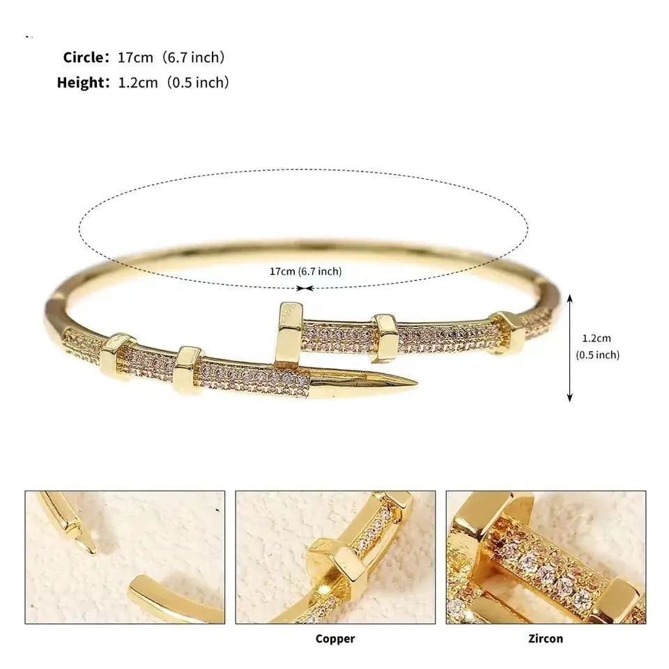 Classic Woman's Nail Shaped Open Bracelet Luxurious Gold Color Sparking Zircon Bracelet For Fashion - forward Events JNi3 shop