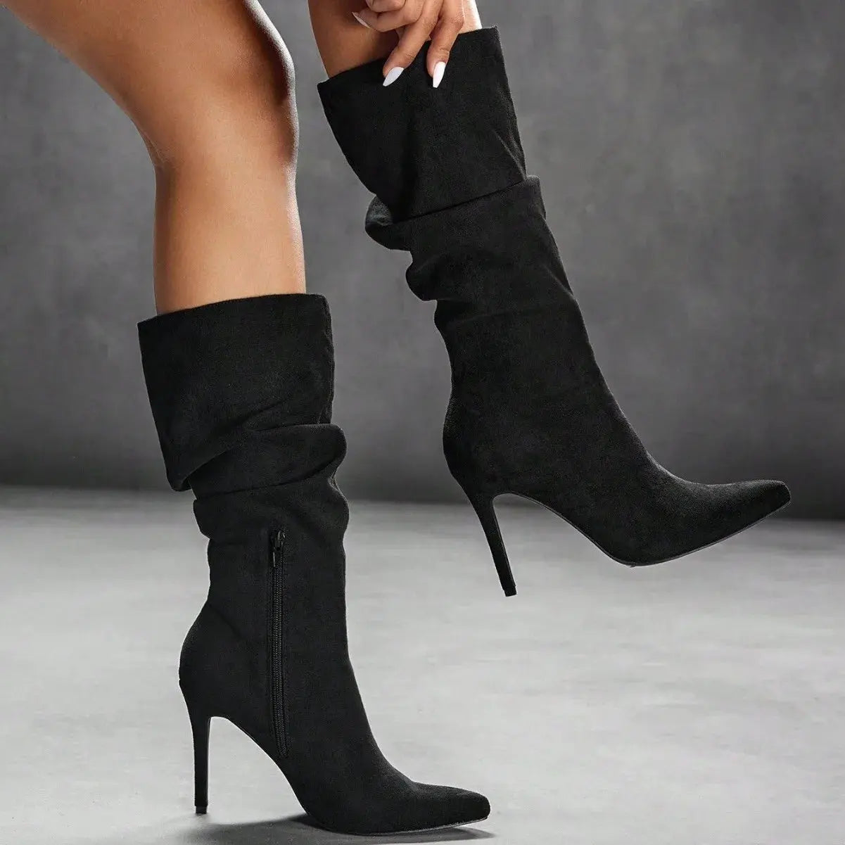 Women's Denim Slouchy Knee High Boots Stiletto Heel Pointed Toe Side Zip Trendy Autumn Winter Fashion Elegant Party Daily Wear JNi3 shop