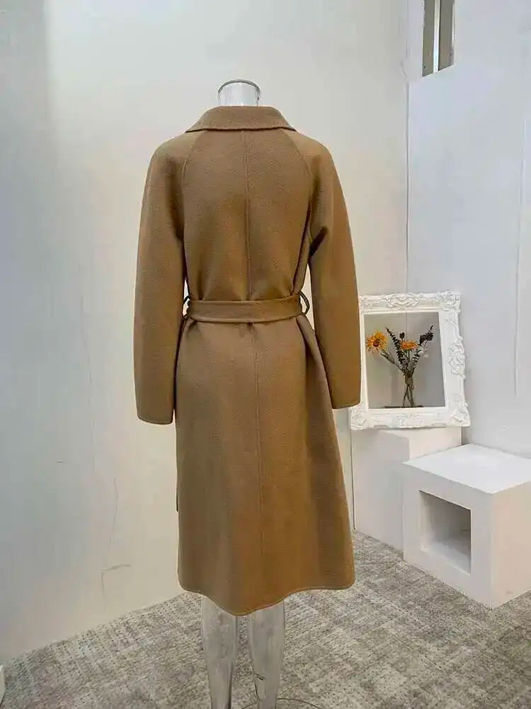 LANMREM 2025 High-End Water Ripple Double-Sided Wool Coat | Long Robe-Style