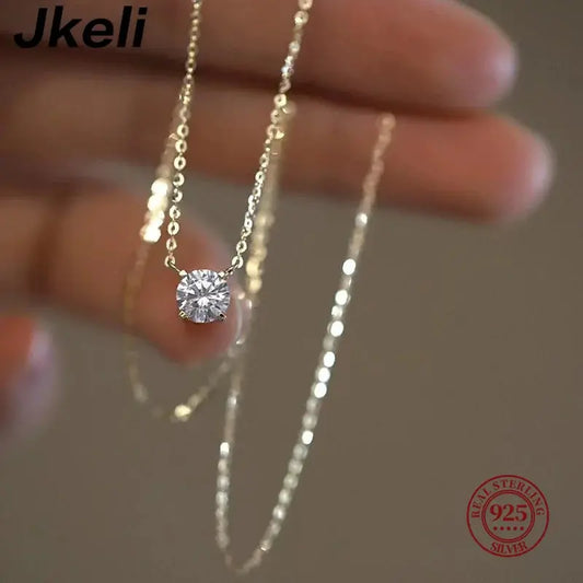 Jkeli S925 Pure silver 18k gold pendant Multi-functional single diamond necklace with six claws Zircon necklace for women  gift JNi3 shop