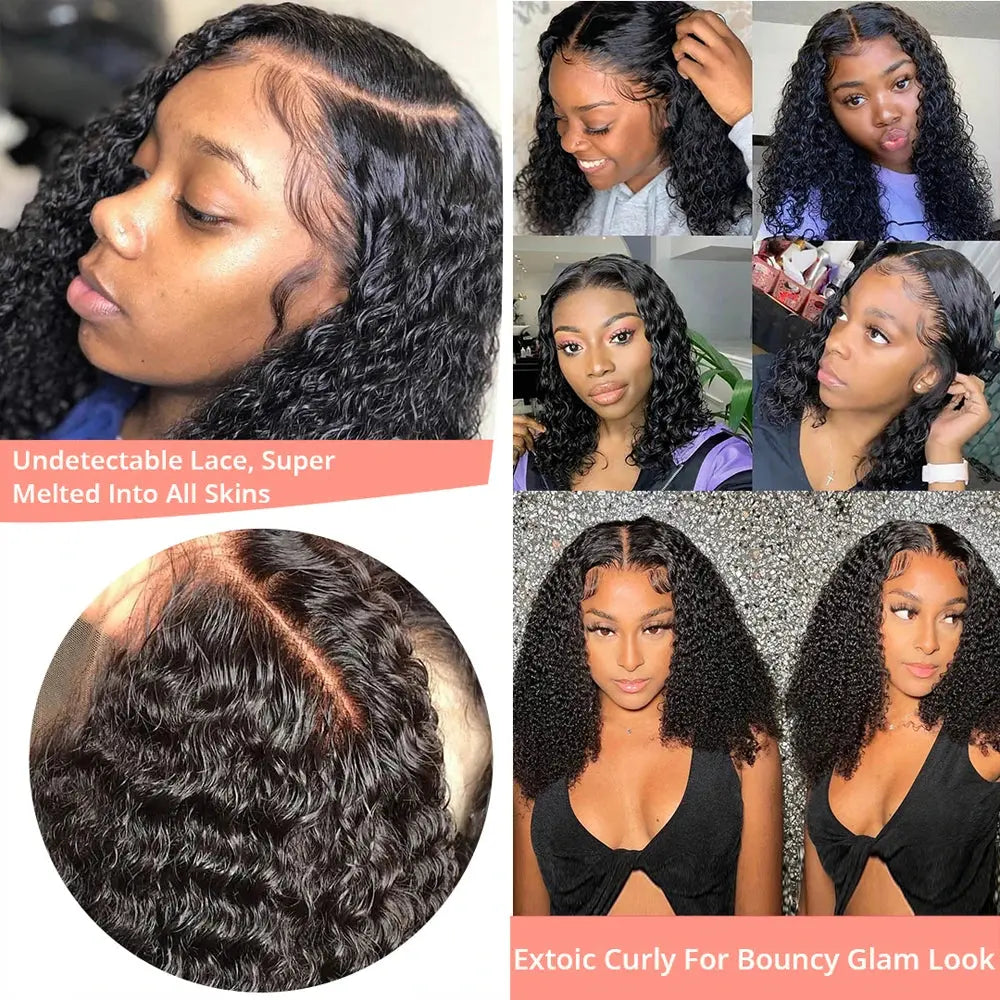 13x6 Short Curly Bob Deep Water Wave Lace Frontal Wigs 7x5 Glueless Wig 100% Human Hair Wig 250% Density 12 14 Inch For Women JNi3 shop
