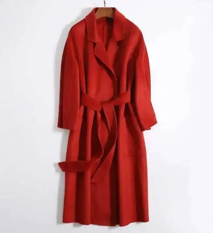 LANMREM 2025 High-End Water Ripple Double-Sided Wool Coat | Long Robe-Style