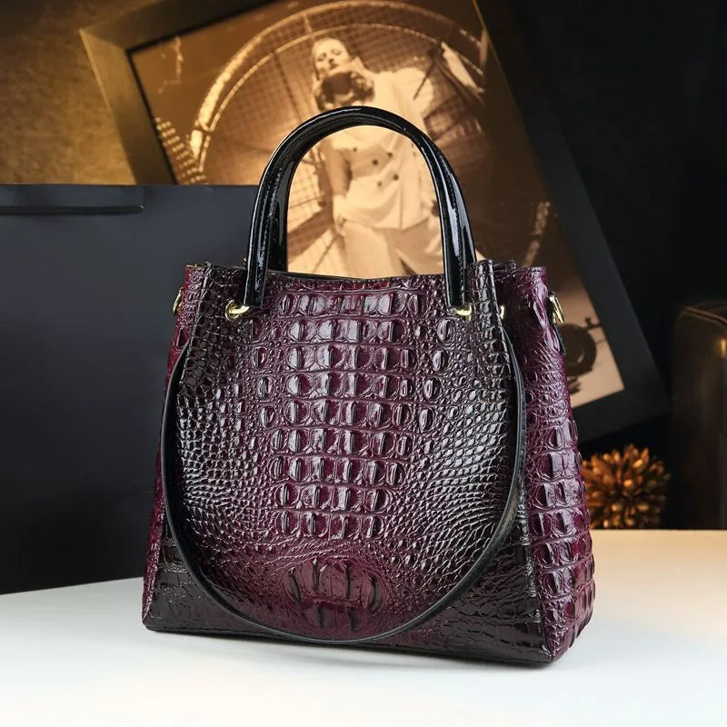 Luyo Luxury Glossy Crocodile Pattern Bucket Bag – Women’s Structured Shoulder Tote & Crossbody