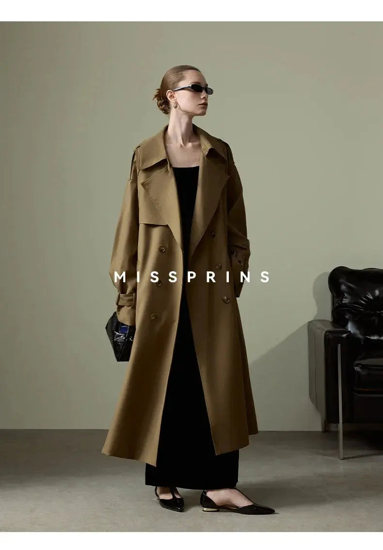 Lautaro Spring Autumn Long Khaki Trench Coat for Women Belt Double Breasted Chic Luxury Designer European Fashion Clothes 2025 JNi3 shop