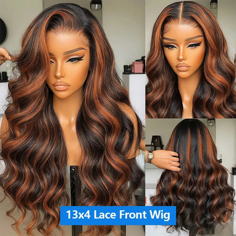 Upgraded 1B/30 Balayage Body Wave 13x4 Highlight Lace Front Human Hair Wig Vietnamese Omber Brown Colored Wig Human Hair JNi3 shop