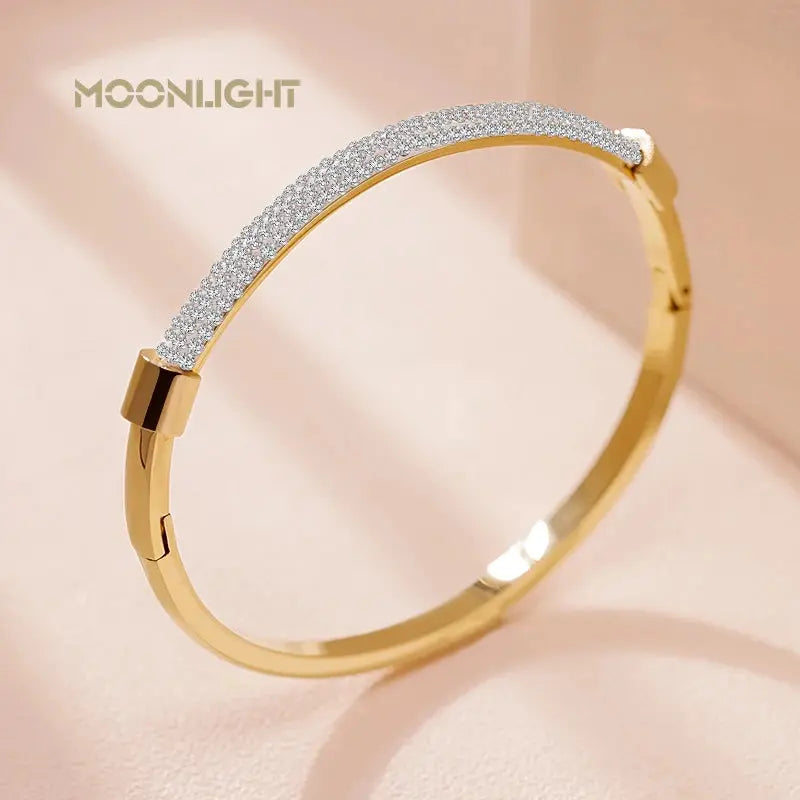 MOONLIGHT Fashion Cubic Zirconia Cuff Bangles for Women Trendy Titanium Steel Circular Classic Bracelet Female Jewelry Gift JNi3 shop