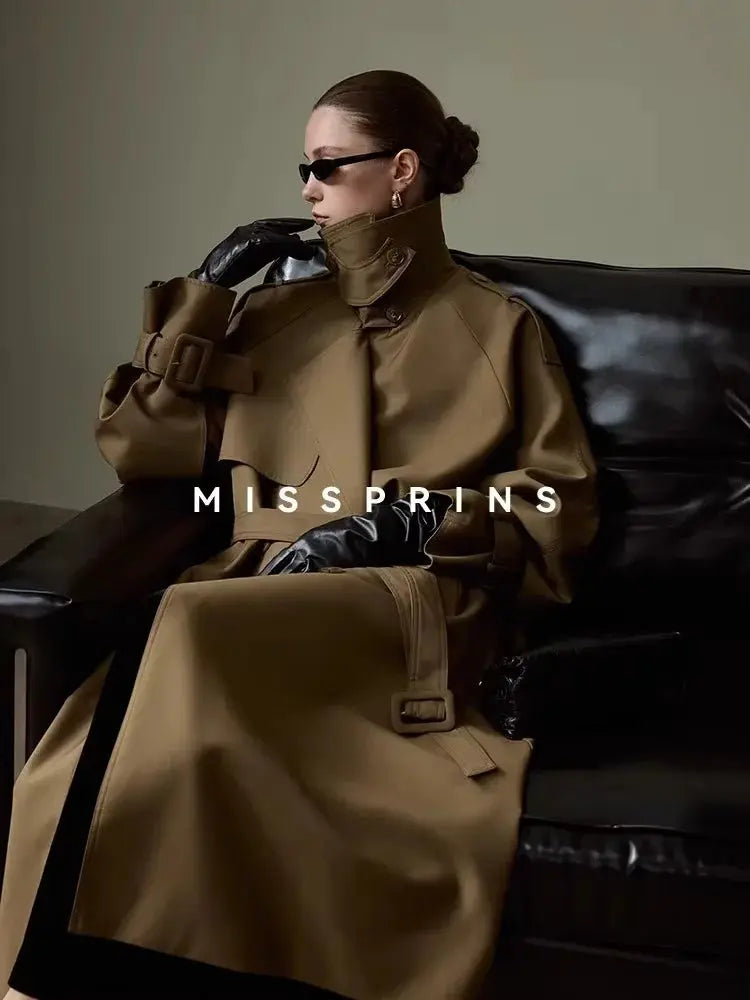 Lautaro Spring Autumn Long Khaki Trench Coat for Women Belt Double Breasted Chic Luxury Designer European Fashion Clothes 2025 JNi3 shop