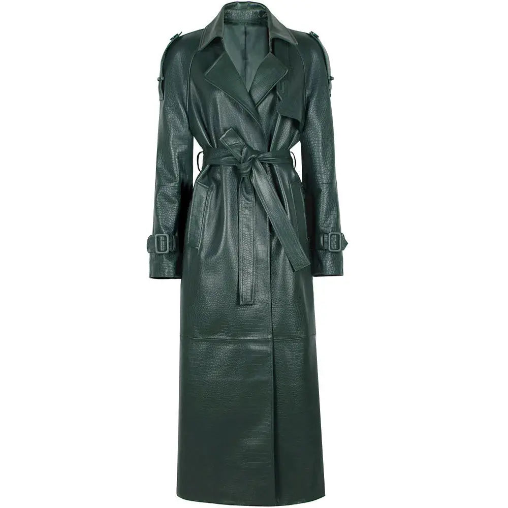 Women's Real Leather Trench Coat Long High Quality Windbreak Oversized JNi3 shop