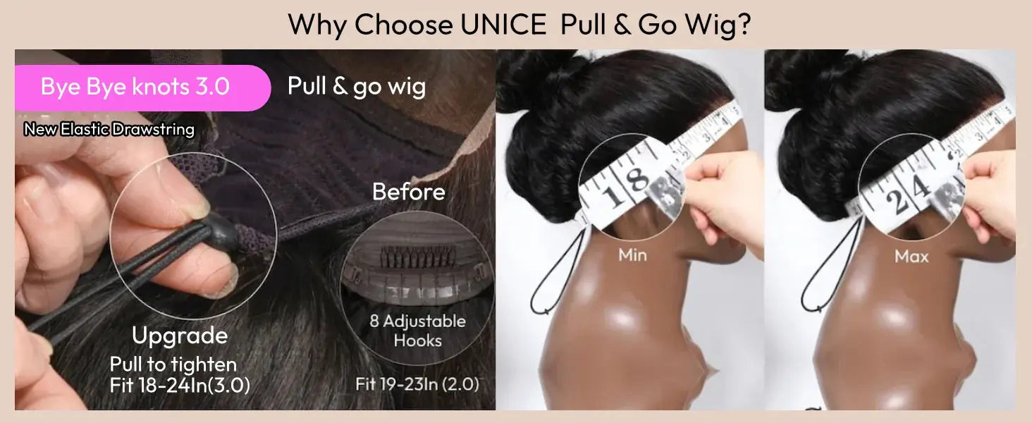 UNice Hair Drawstring Cap 13x4 Human Hair Lace Frontal Wig With Bangs FB30 Balayage Body Wave Wig Pre Everything Glueless Wigs JNi3 shop