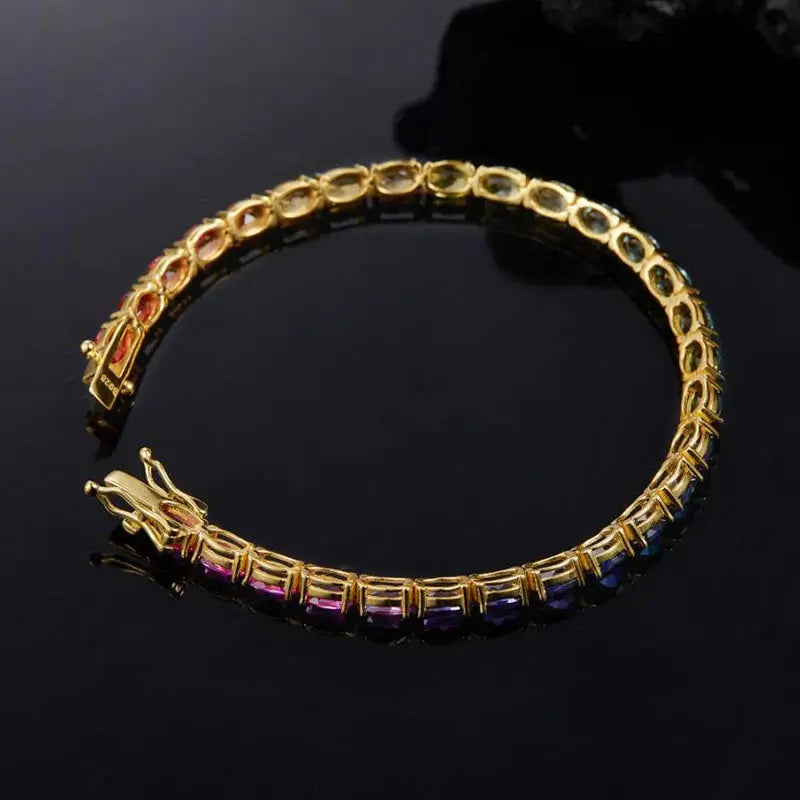 Luxury Oval Lab Grown Gemstones Bracelet For Women S925 Silver Jewelry Ruby Sapphire Emerald Jewelry Women's Rainbow Bracelets JNi3 shop