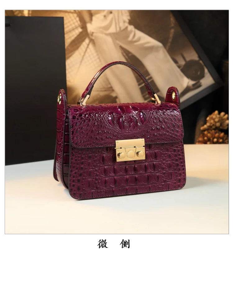Luxury Designer Genuine Cowhide Leather Brand New High Quality Alligator pattern Shoulder Crossbody Bag Women's Handbag Square